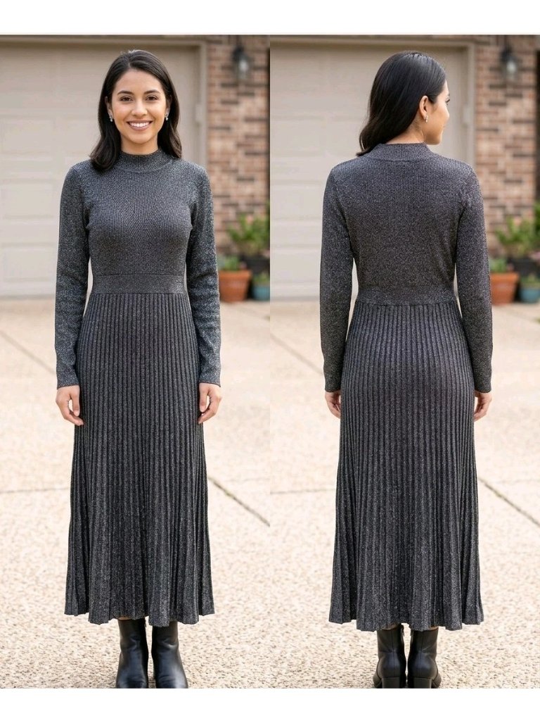 Antonio Melani Frannie Mock Neck Metallic Knit Pleated Maxi Dress Xl Whimsigoth
